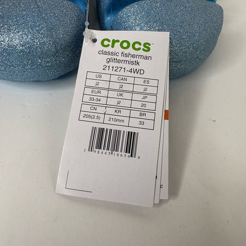 NWT CROCS kids Classic Fisherman Glitter Mist
Sparkly Blue Sandals size US J2 - Picture 8 of 10